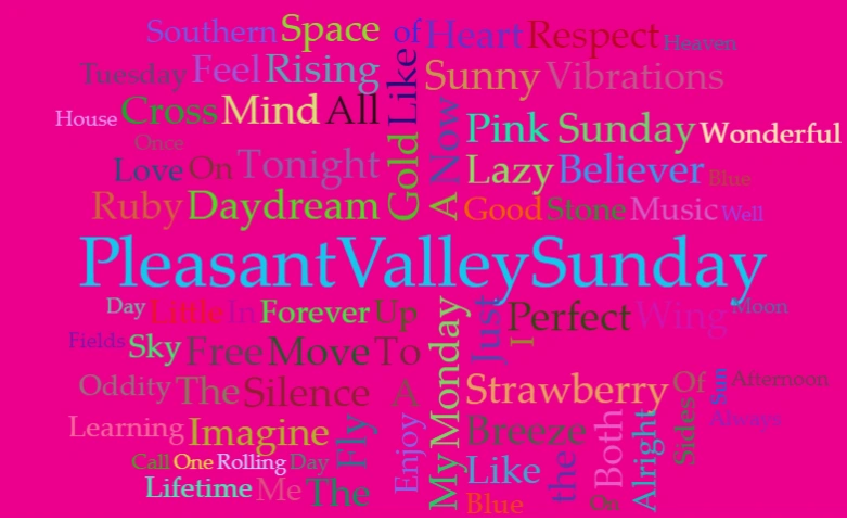 Daydream Believer, Call Me The Breeze, One Love, Respect, Learning To Fly, Always On My Mind, Blue Sky, Both Sides Now, Sunny Afternoon, I Feel Free, Well Alright, Ruby Tuesday, Lazy Sunday, House of the Rising Sun, Southern Cross, Wonderful Tonight